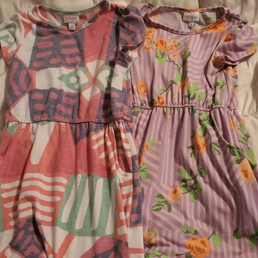 2 lularoe Mae dresses.  Left is heathered.